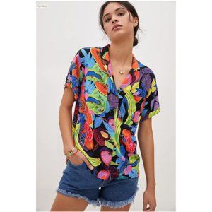 Anthropologie Orane Sigal Bonanza Surf Buttondown Short Sleeve Tropical Fruit M